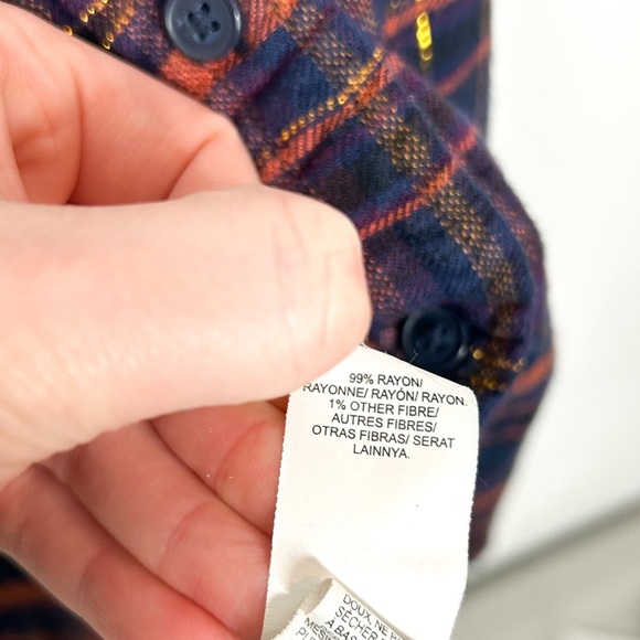 Lucky‎ Brand Long Sleeve Metallic Plaid Button Down Shirt Medium M - Picture 5 of 8